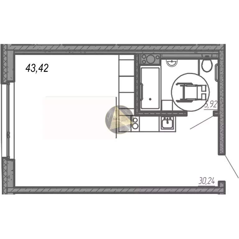 Продаётся квартира-студия, 43.42 м - Фото 1