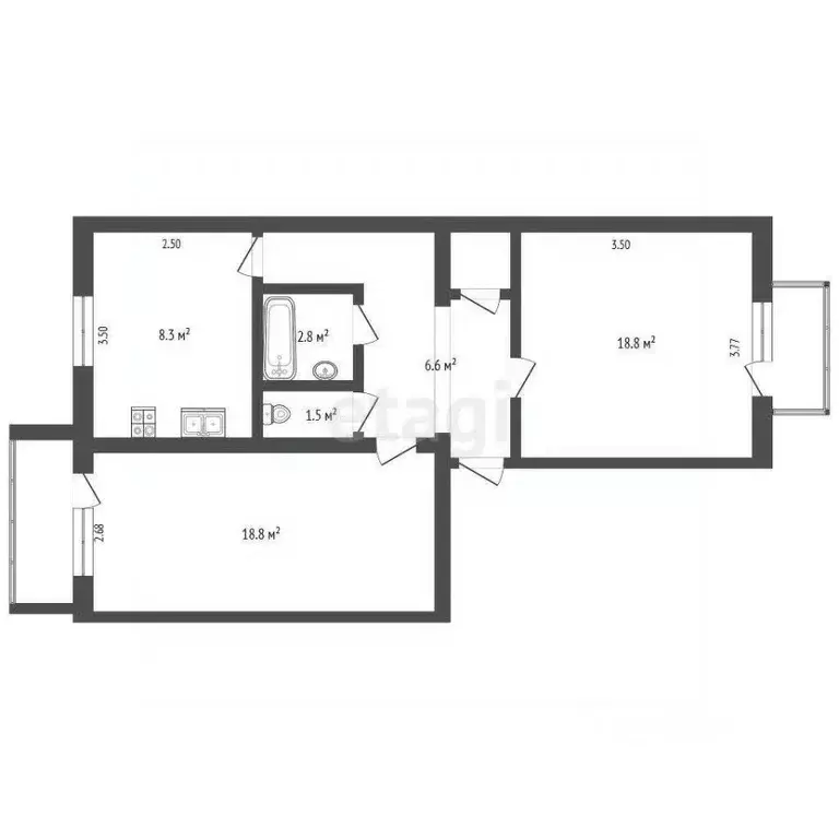 2-к кв. Севастополь ул. Горпищенко, 98А (56.0 м) - Фото 1