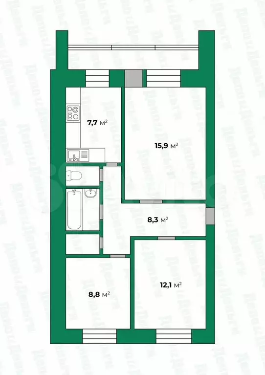 3-к. квартира, 58,3 м, 2/5 эт. - Фото 0