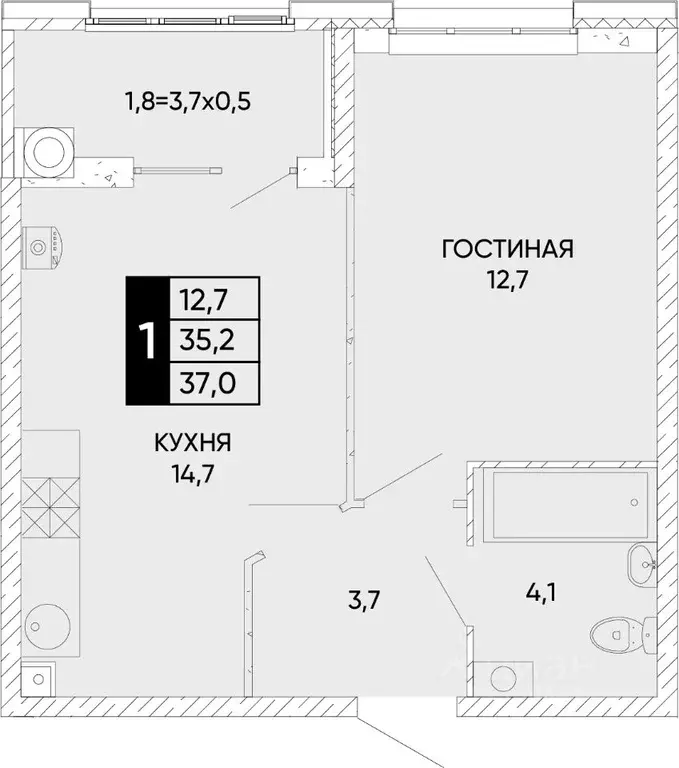 1-к кв. Ростовская область, Ростов-на-Дону Левобережье жилой комплекс ... - Фото 0