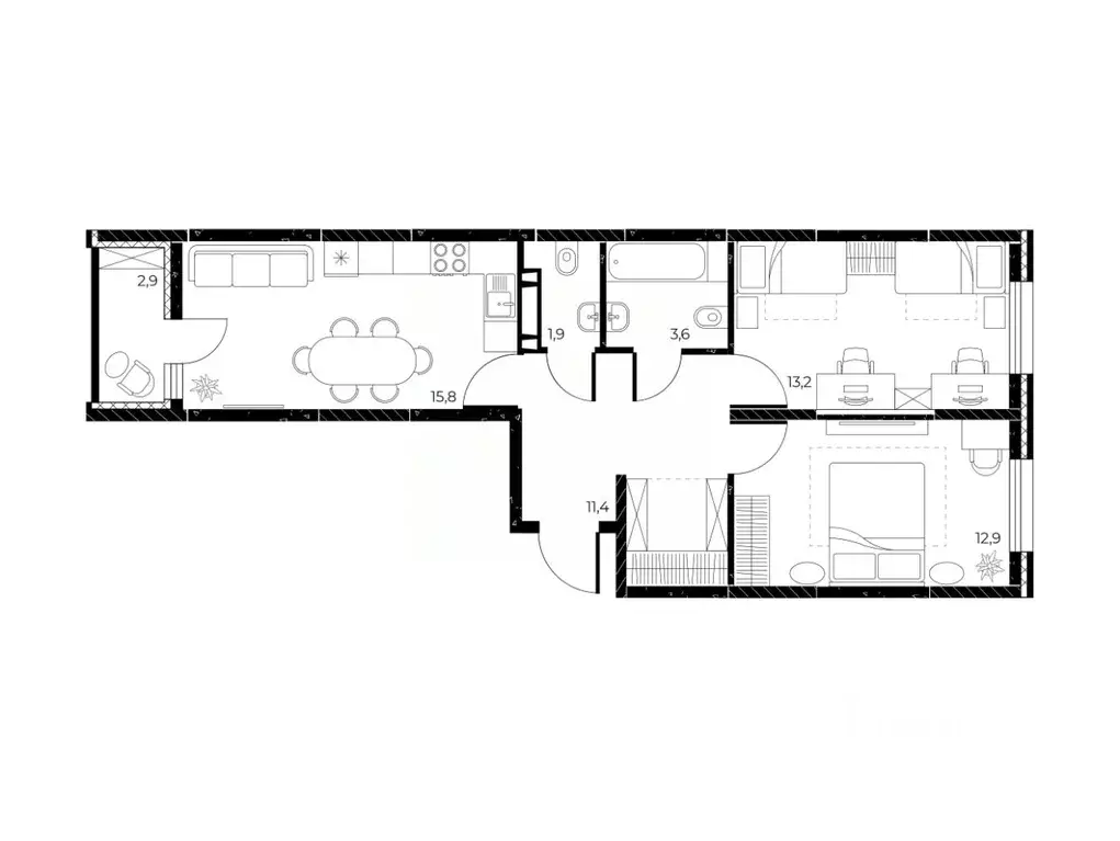 3-к кв. Ростовская область, Ростов-на-Дону Театральный просп. (60.3 м) - Фото 2