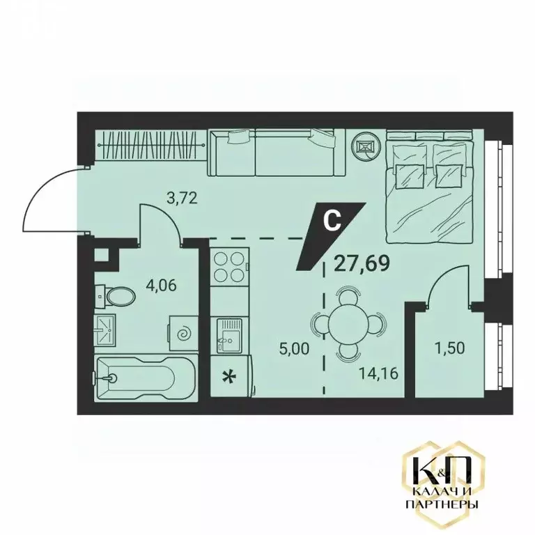 Студия Свердловская область, Екатеринбург ул. Монтерская, 8/2 (27.3 м) - Фото 2