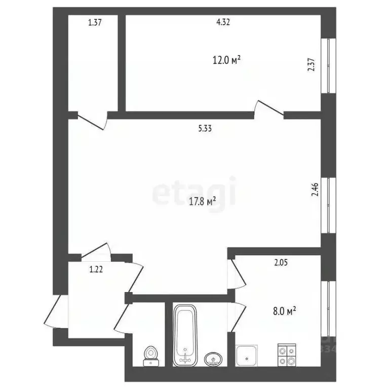 2-к кв. Тюменская область, Тюмень Холодильная ул., 49 (41.1 м) - Фото 1