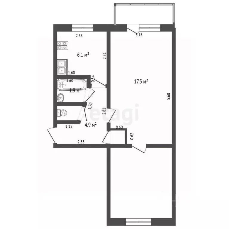 2-к кв. Челябинская область, Челябинск ул. Калинина, 17 (45.5 м) - Фото 2