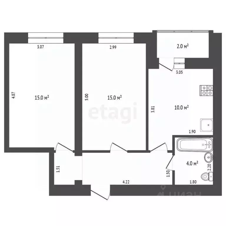 2-к кв. Кемеровская область, Кемерово ул. Сарыгина, 33 (52.0 м) - Фото 1