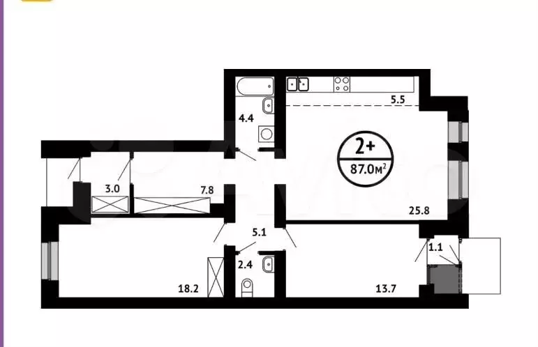 3-к. квартира, 86 м, 1/8 эт. - Фото 0