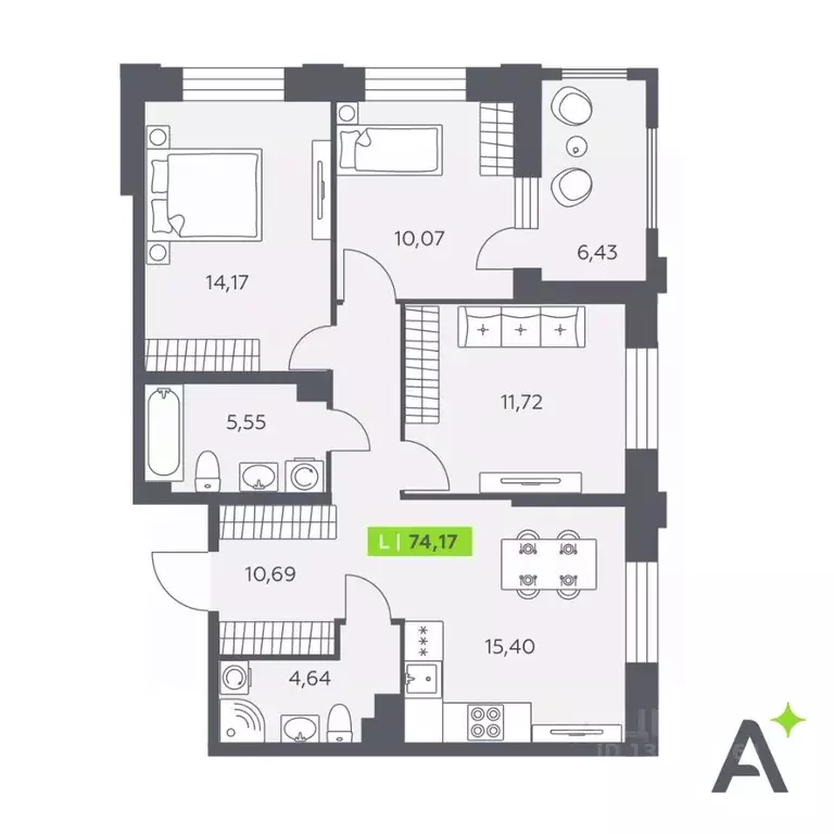 3-к кв. Ленинградская область, Всеволожский район, Заневское городское ... - Фото 1