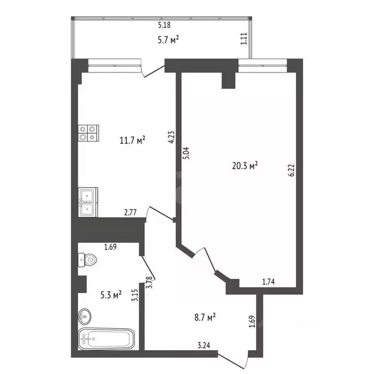 1-к кв. Тюменская область, Тюмень ул. Прокопия Артамонова, 6к1 (46.0 ... - Фото 2
