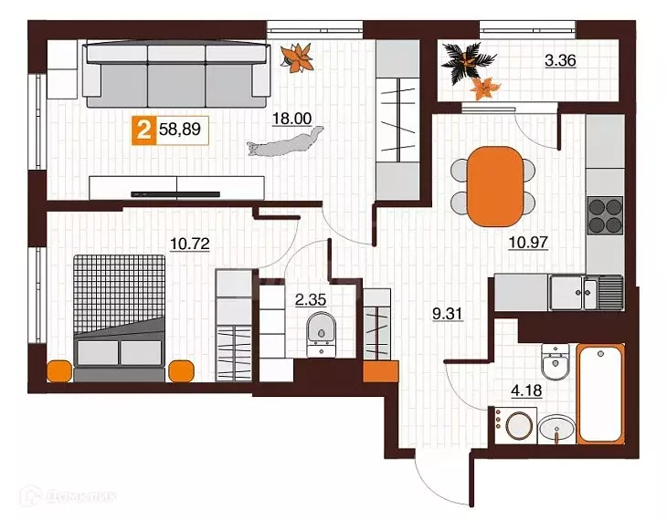 Продаётся 2-к квартира, 58.89 м - Фото 0