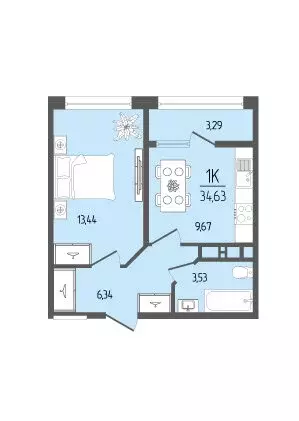 1-комнатная квартира: аул Новая Адыгея, Береговая улица, 2/8 (34.63 м) - Фото 1