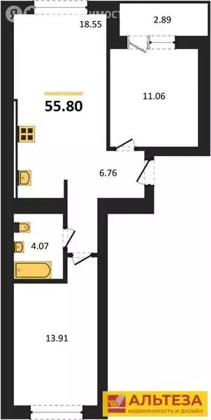 2-комнатная квартира: Пионерский, улица Гептнера, 21 (55.8 м) - Фото 1