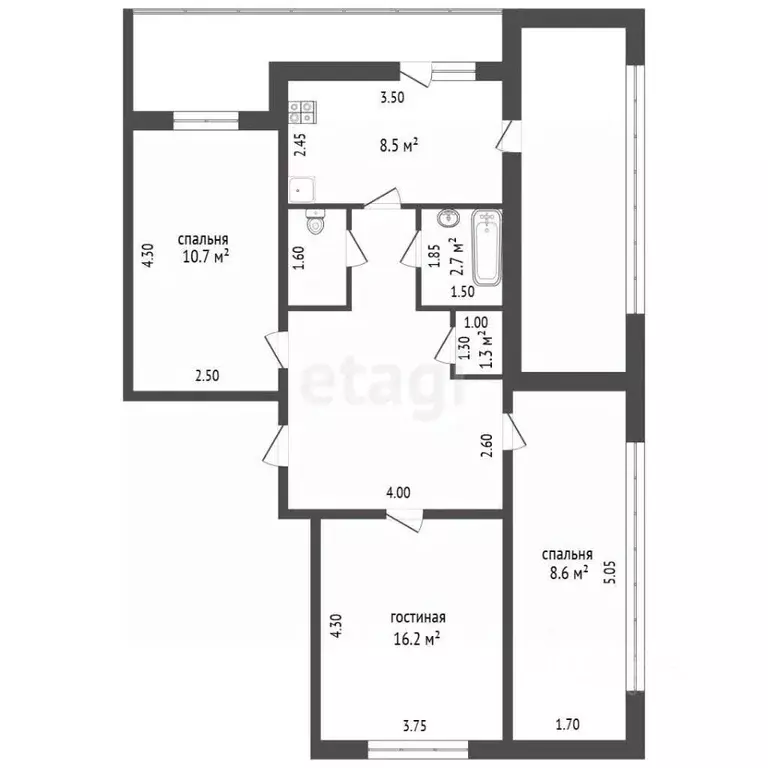 3-к кв. Севастополь ул. Генерала Хрюкина, 20Б (74.0 м) - Фото 2