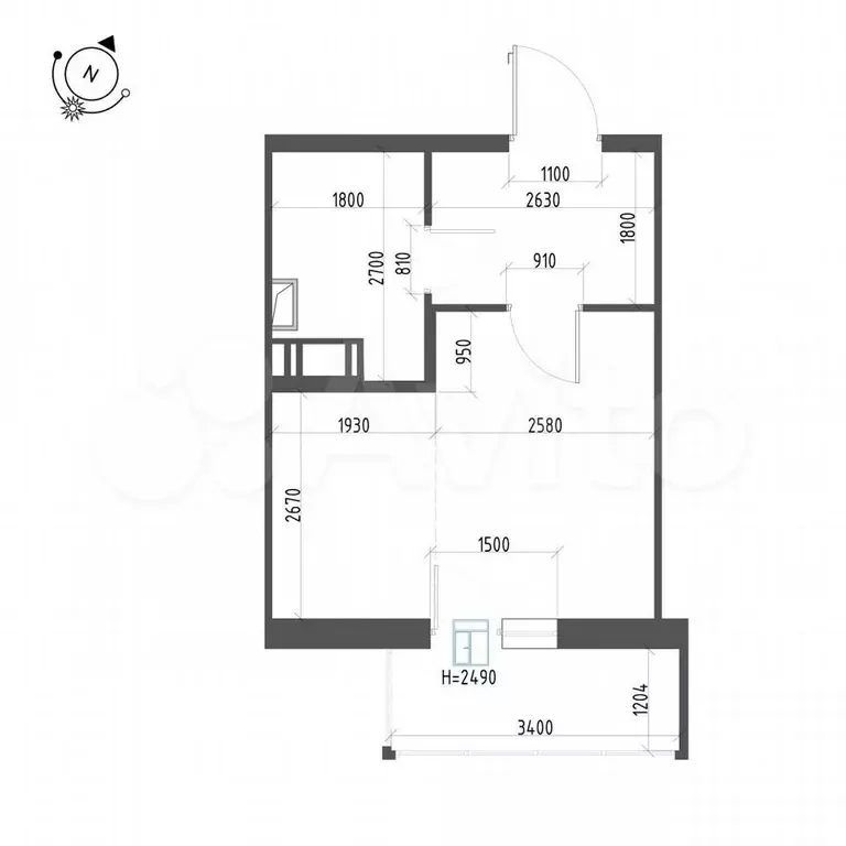 Квартира-студия, 24,7 м, 6/12 эт. - Фото 1