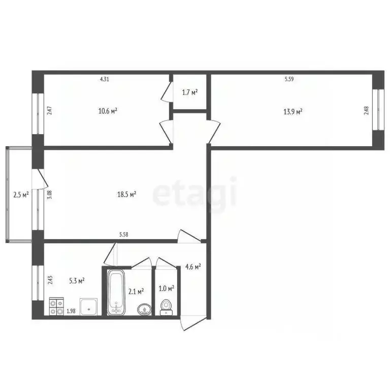 3-к кв. Владимирская область, Владимир ул. Растопчина, 39 (57.7 м) - Фото 1