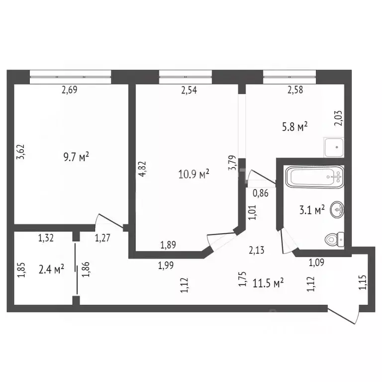 2-к кв. Томская область, Северск ул. Калинина, 50 (43.1 м) - Фото 2