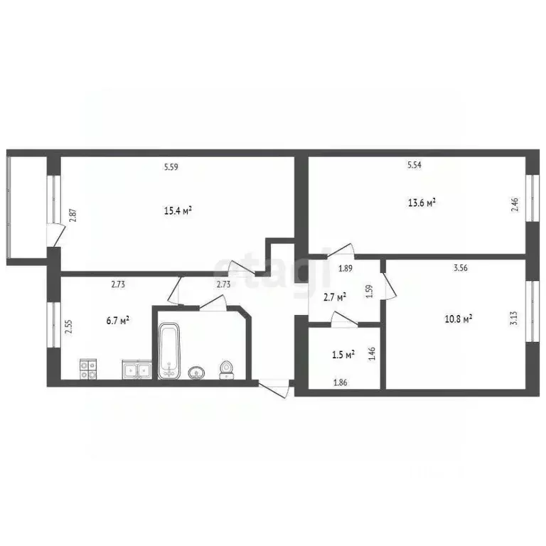 3-к кв. Тюменская область, Тюмень ул. Малыгина, 71 (60.9 м) - Фото 2