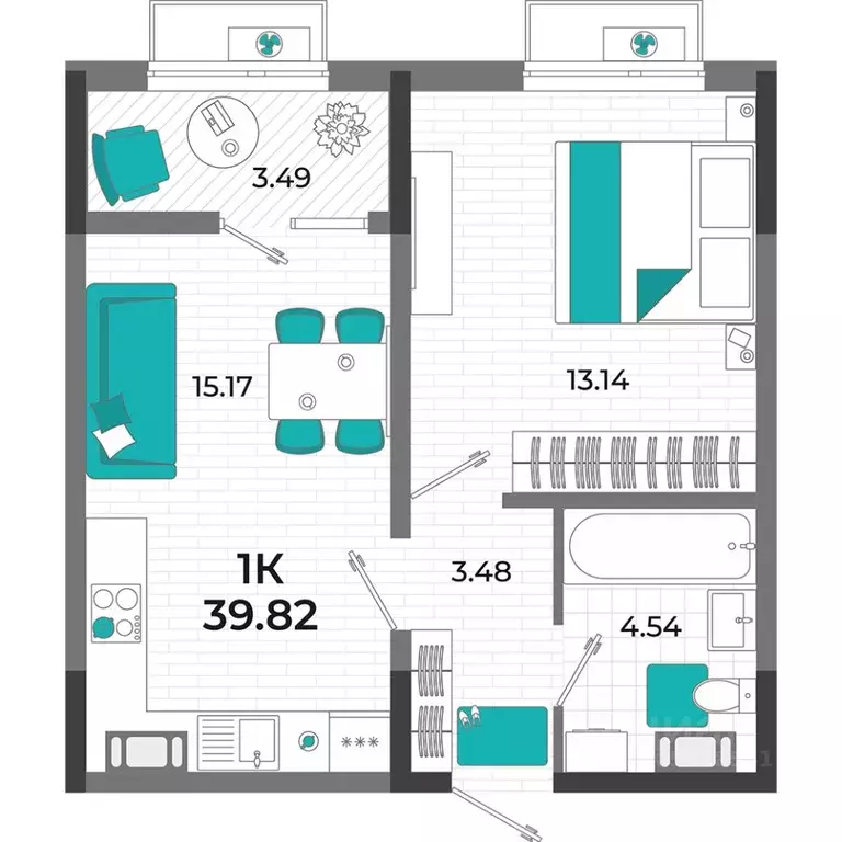 1-к кв. Крым, Евпатория  (39.82 м) - Фото 1