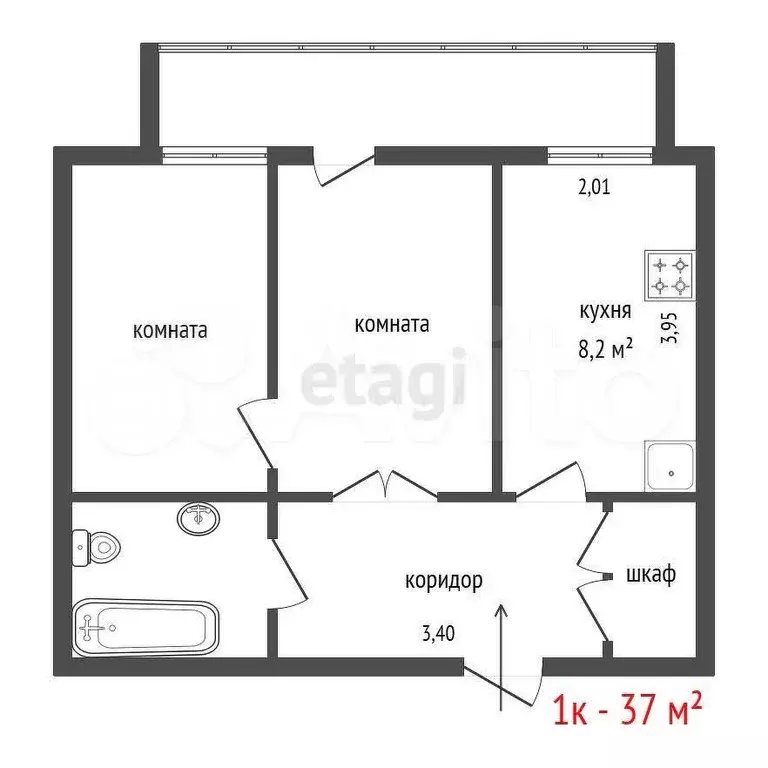 1-к. квартира, 37 м, 2/3 эт. - Фото 0