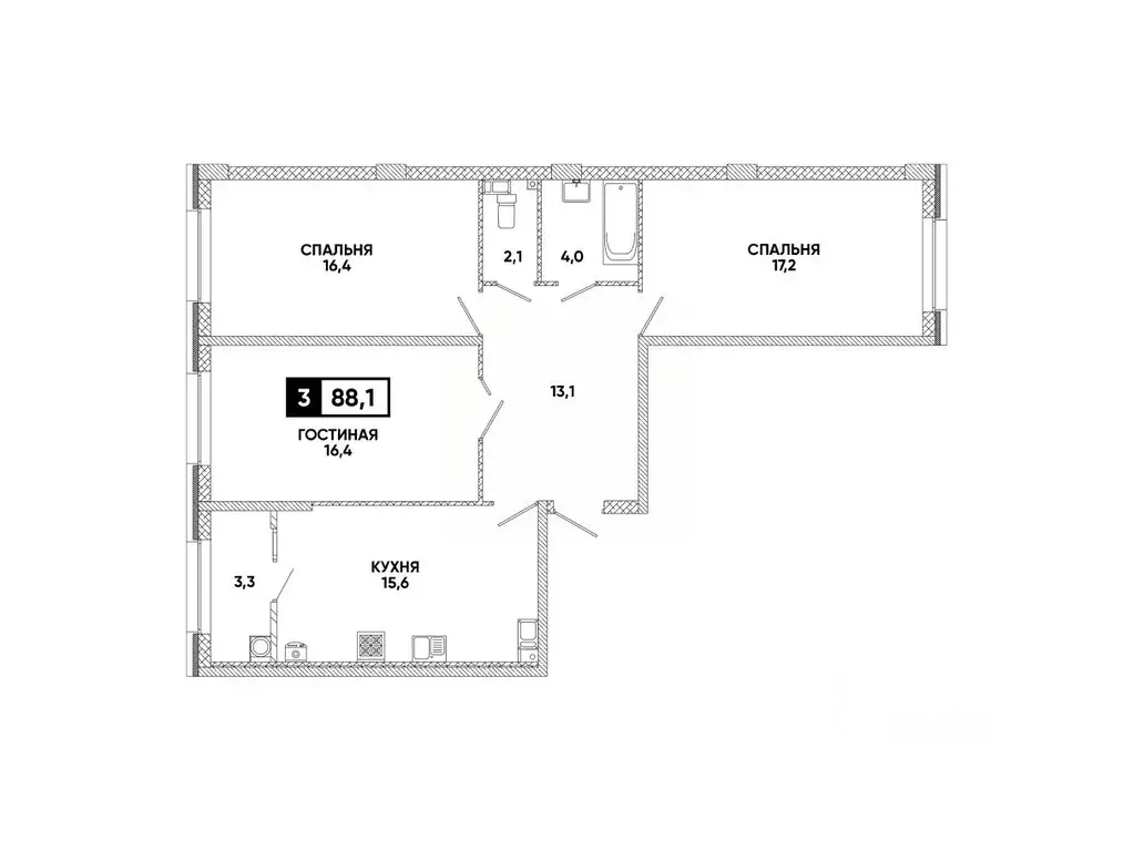 3-к кв. Ставропольский край, Ставрополь ул. Андрея Голуба, 12к8 (88.1 ... - Фото 0