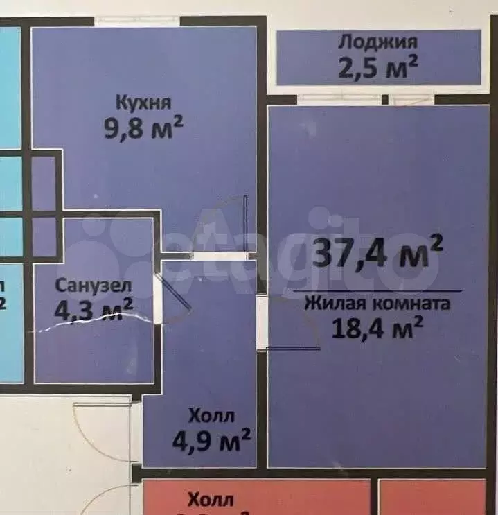 1-к. квартира, 37,4 м, 1/3 эт. - Фото 0
