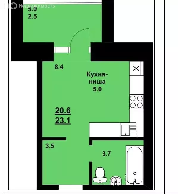 Квартира-студия: Чигири, улица Василенко, 3/4 (23.3 м) - Фото 1