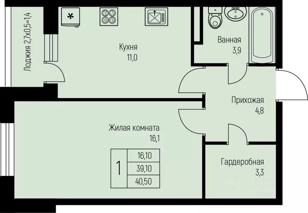 1-к кв. Краснодарский край, Краснодар муниципальное образование, пос. ... - Фото 0