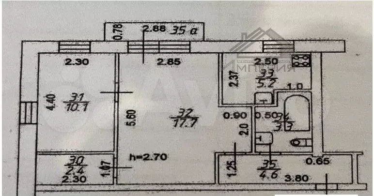 2-к. квартира, 47 м, 4/4 эт. - Фото 0