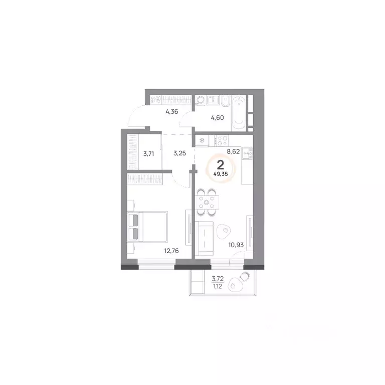 2-к кв. Красноярский край, Красноярск Юдинский жилой комплекс (49.35 ... - Фото 1