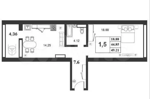 1-к. квартира, 45 м, 8/9 эт. - Фото 0