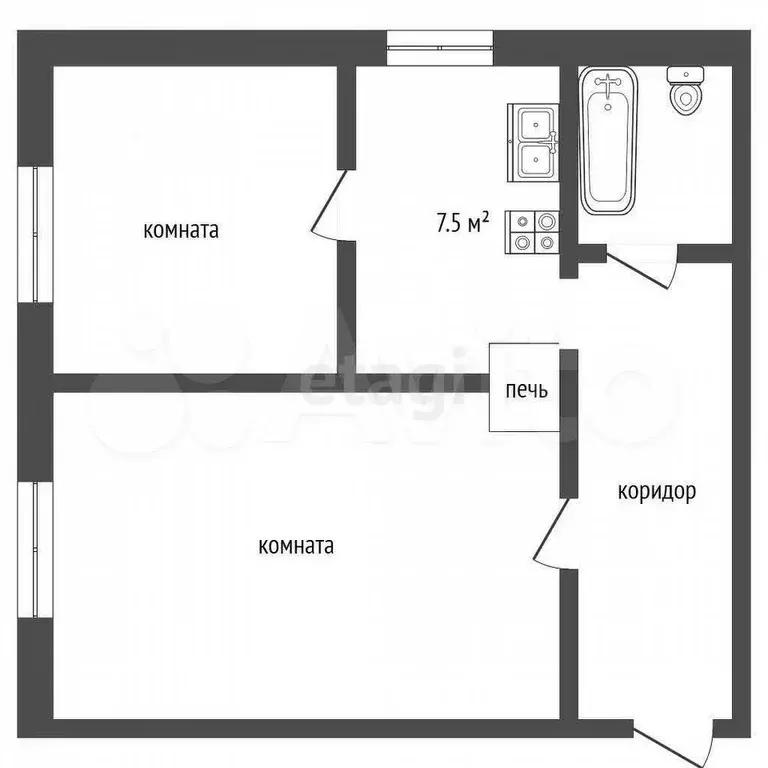 2-к. квартира, 40,5 м, 1/2 эт. - Фото 0