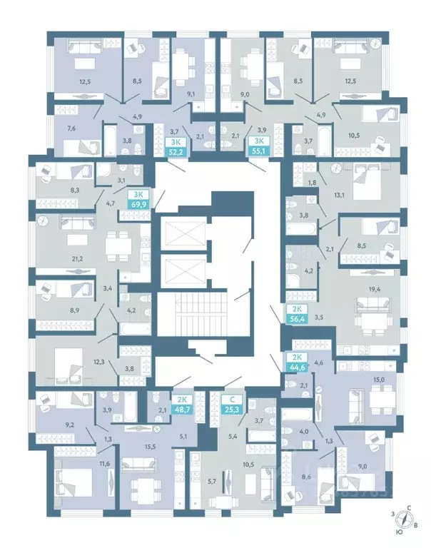 Студия Тюменская область, Тюмень Айрис жилой комплекс (25.3 м) - Фото 2