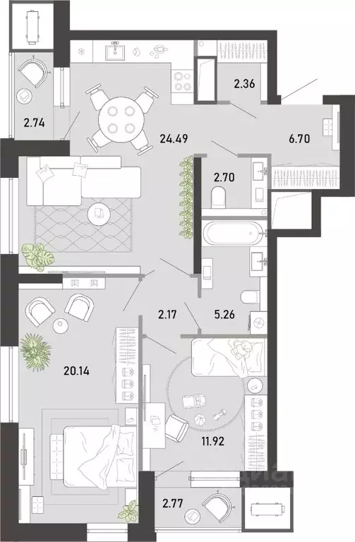 2-к кв. Тульская область, Тула ул. Фридриха Энгельса, 74 (81.25 м) - Фото 1