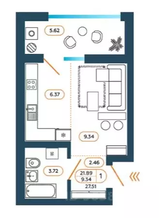 Студия Ростовская область, Батайск ул. Родная, 1 (27.51 м) - Фото 1