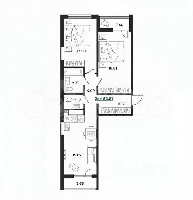 2-к кв. Тюменская область, Тюмень ул. Селекционная, 6 (62.6 м) - Фото 1
