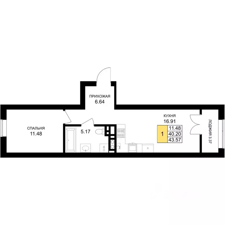 1-к кв. Калининградская область, Гурьевск Включи жилой комплекс (43.57 ... - Фото 1