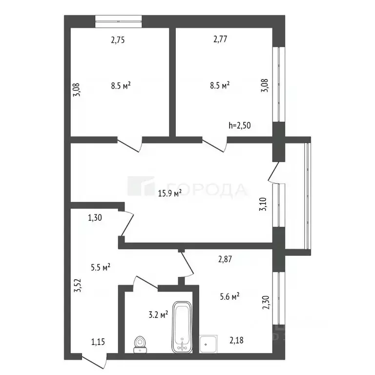 3-к кв. Алтайский край, Барнаул ул. Георгия Исакова, 234 (48.0 м) - Фото 2