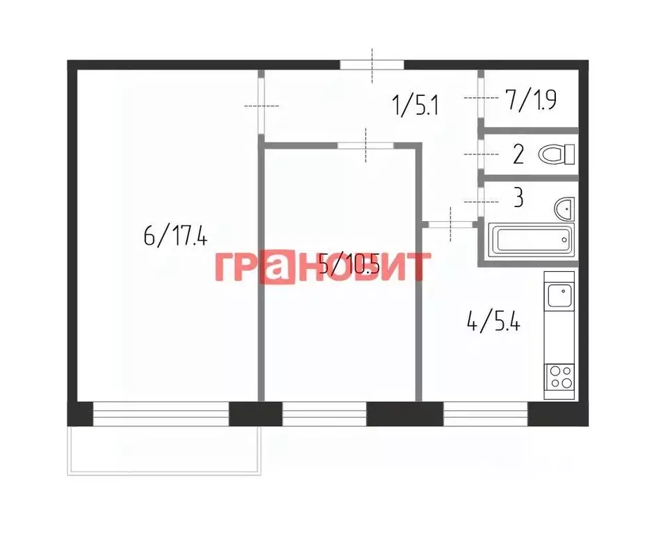 2-к кв. Новосибирская область, Новосибирск ул. Петухова, 116 (43.5 м) - Фото 1