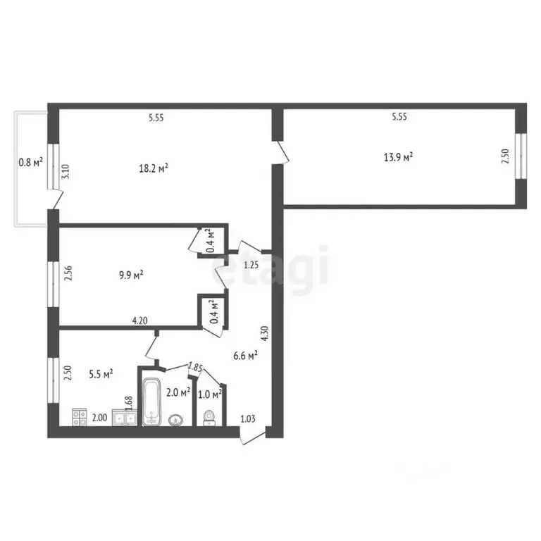 3-к кв. Забайкальский край, Чита ул. Курнатовского, 76 (57.9 м) - Фото 2