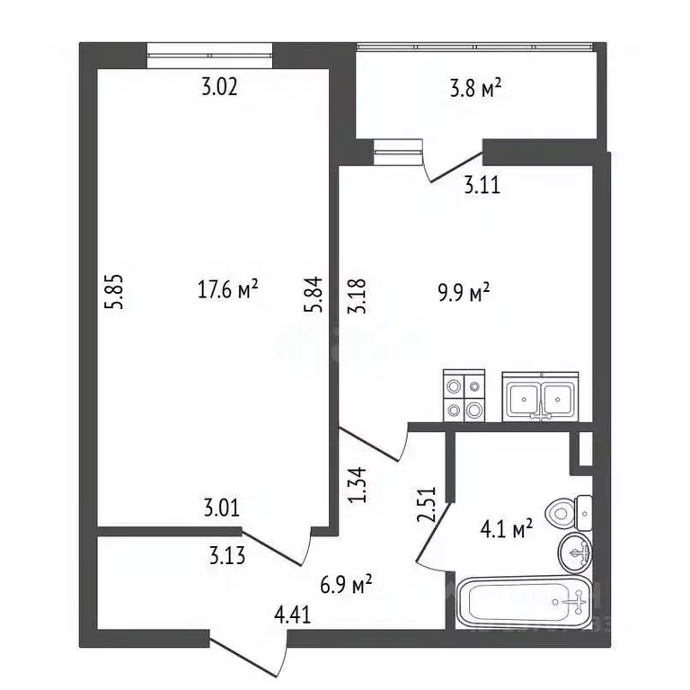 1-к кв. Санкт-Петербург ул. Комиссара Грушко, 6 (38.0 м) - Фото 2