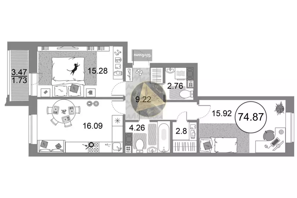 2-комнатная квартира: Санкт-Петербург, проспект Авиаконструкторов, 54 ... - Фото 1