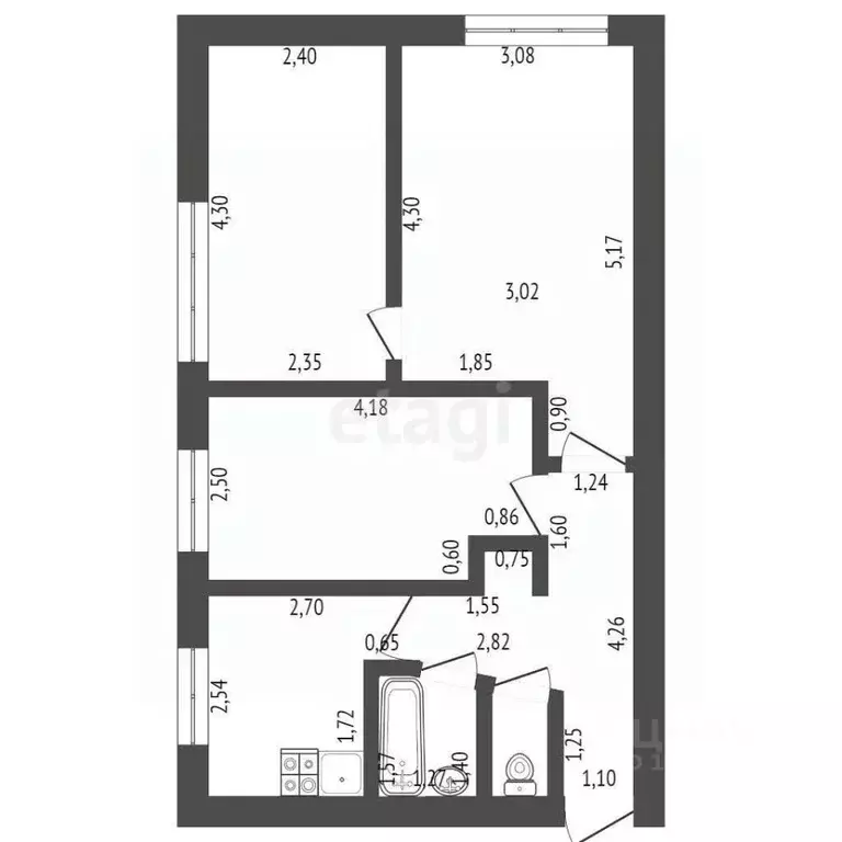 3-к кв. Башкортостан, Стерлитамак ул. Худайбердина, 147 (51.3 м) - Фото 1