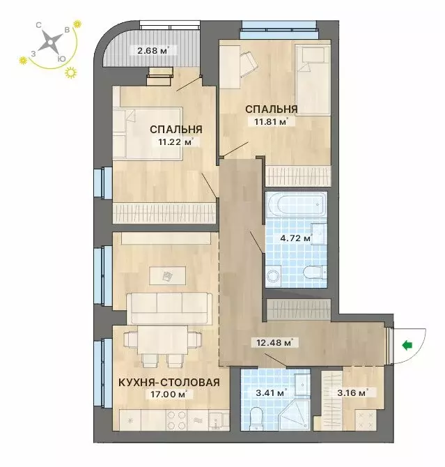 2-комнатная квартира: Екатеринбург, жилой район Уралмаш, Авангардная ... - Фото 1