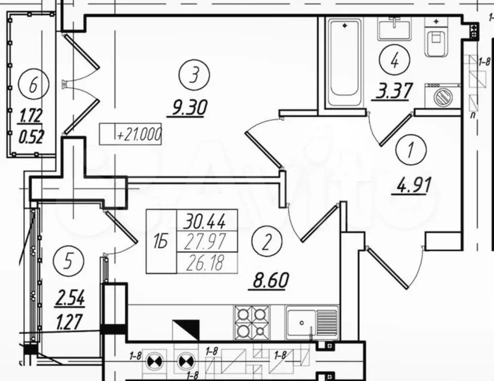 1-к. квартира, 28 м, 5/8 эт. - Фото 1