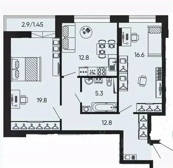 2-к кв. Пермский край, Пермь ул. Революции, 2А (69.0 м) - Фото 2
