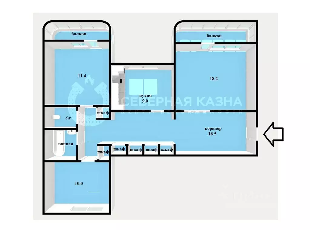 3-к кв. Свердловская область, Екатеринбург ул. Шейнкмана, 134 (71.1 м) - Фото 1