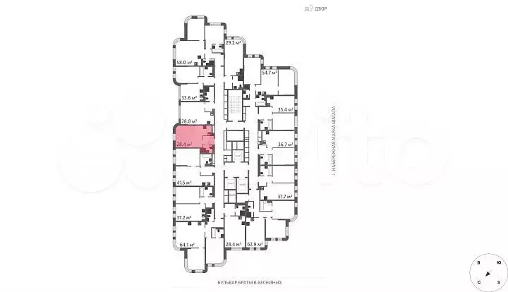 Квартира-студия, 28,4 м, 4/43 эт. - Фото 1