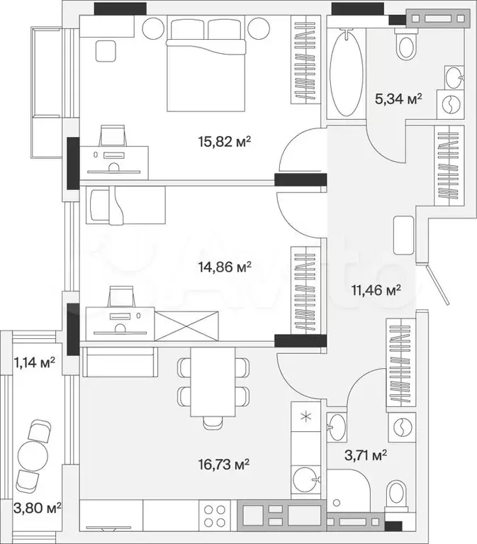 2-к. квартира, 69,1 м, 2/7 эт. - Фото 1