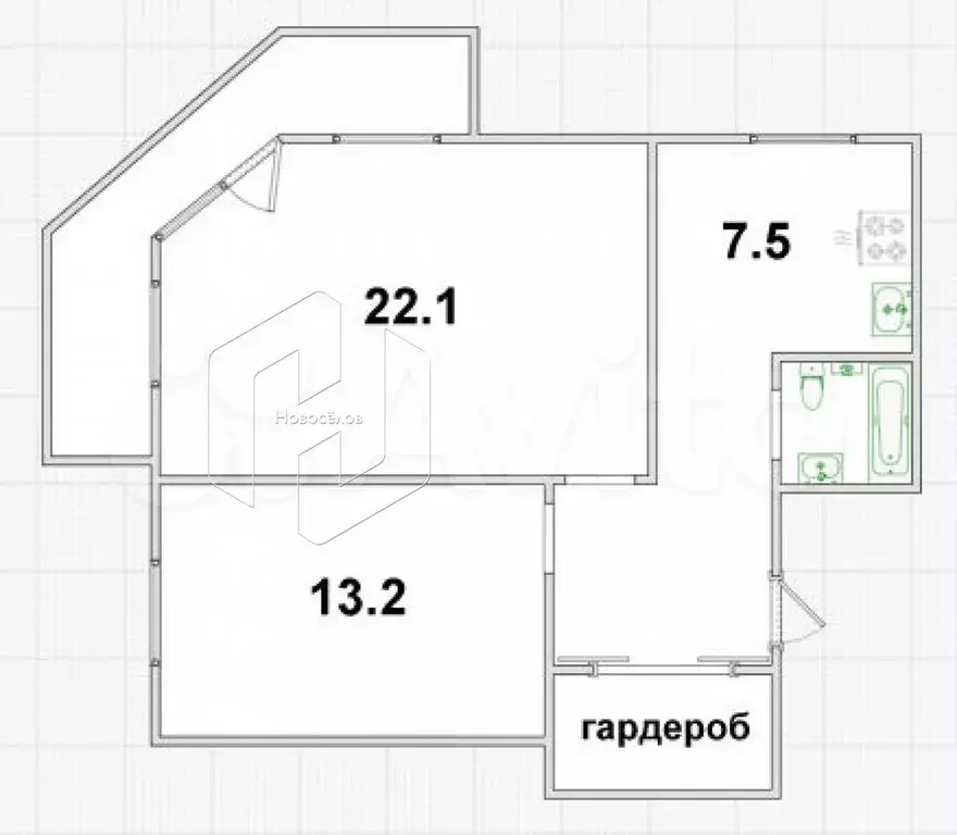 2-к. квартира, 54 м, 2/2 эт. - Фото 0