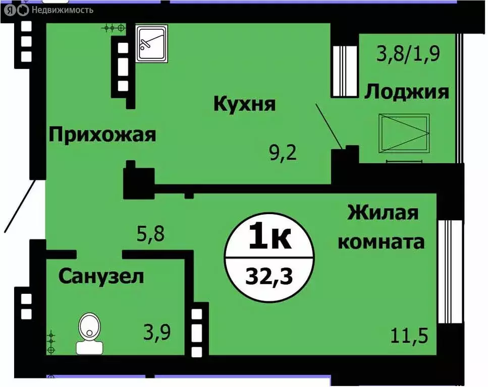 1-комнатная квартира: Красноярск, Лесопарковая улица, 43 (32.3 м) - Фото 1