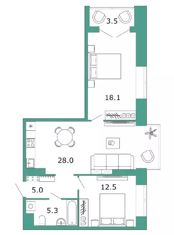 2-к кв. Санкт-Петербург ул. Академика Константинова, 1к1 (68.9 м) - Фото 1